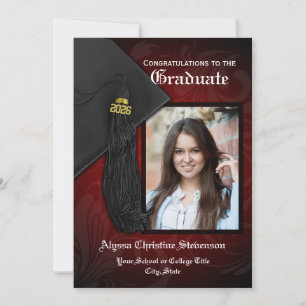 2025 Black and Red Tassel Charm Photo Studenten Inbjudningar