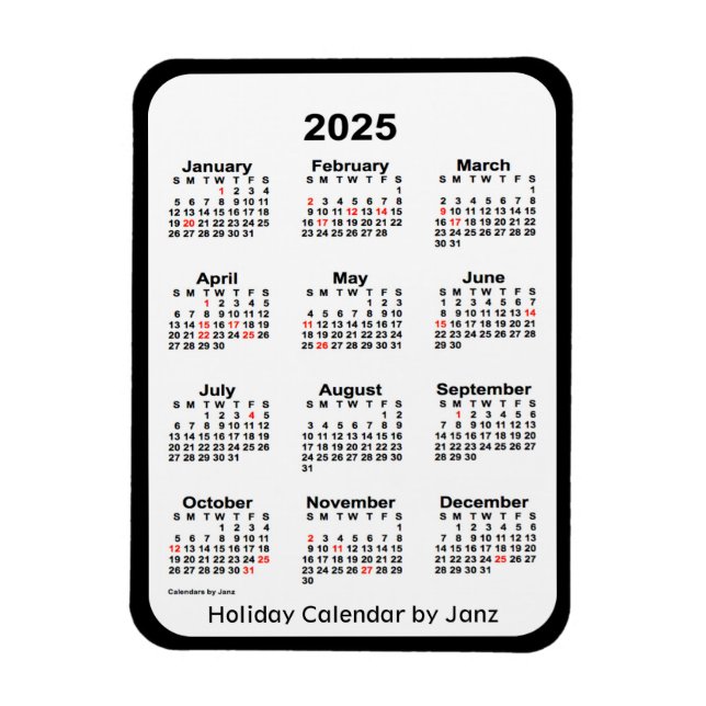 2025 Black Helgdag Calendar av Janz Magnet (Vertikal)