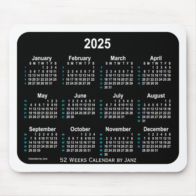 2025 Black Neon 52 Weeks kalender från Janz Musmatta (Framsidan)