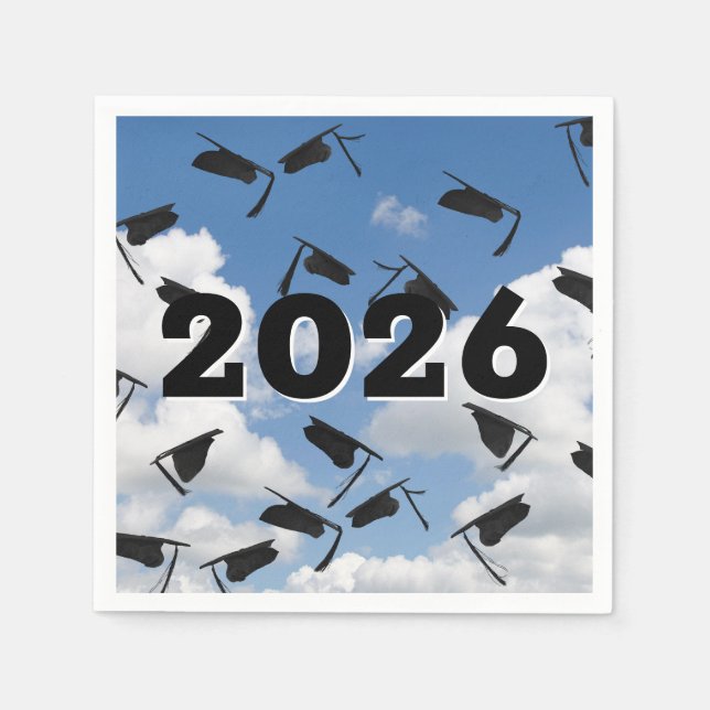 2025 Black Studenten Hats i Himmel Pappersservett (Framsidan)