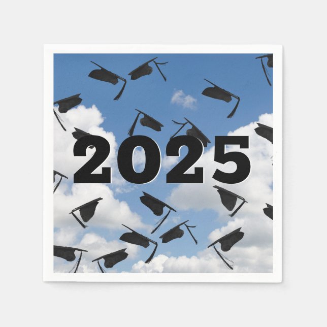 2025 Black Studenten Hats i Himmel Pappersservett (Framsidan)