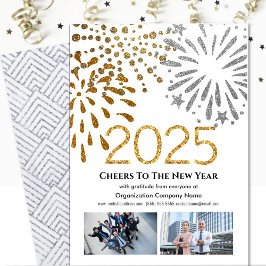 2025 Business 2 Photo Festive Fireworks Silver Julkort