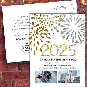 2025 Business Photo Festive Fireworks Guld Glitter Helg Vykort