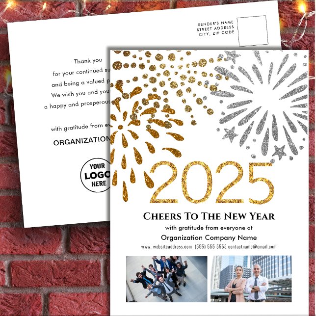2025 Business Photo Festive Fireworks Guld Glitter Helg Vykort (Skapare uppladdad)