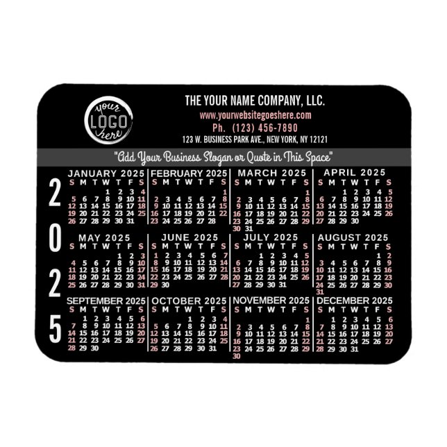 2025 Calendar Anpassningsbar Business Logotyp Namn Magnet (Horisontell)