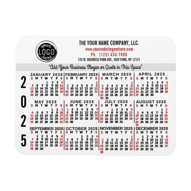 2025 Calendar Anpassningsbar Business Logotyp Namn Magnet (Horisontell)