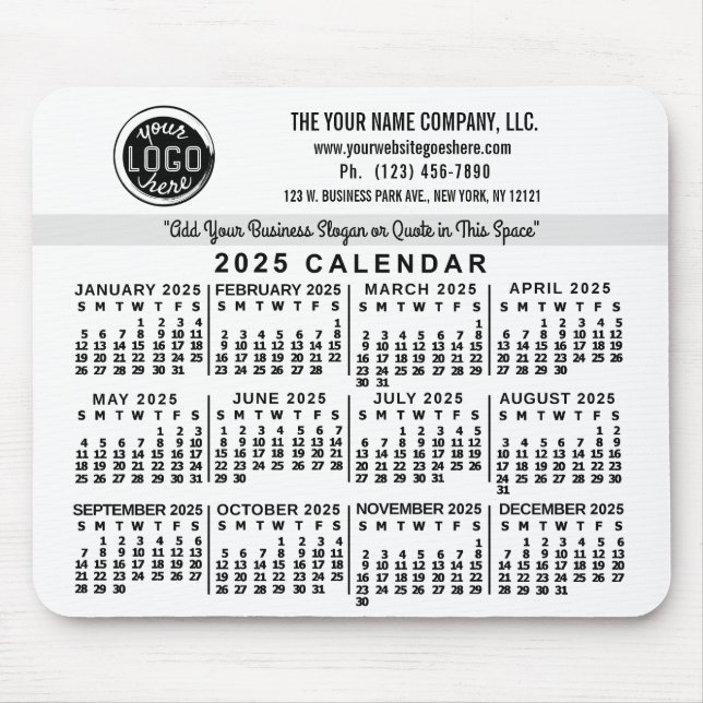 2025 Calendar Anpassningsbar Business Logotyp Namn Musmatta (Framsidan)