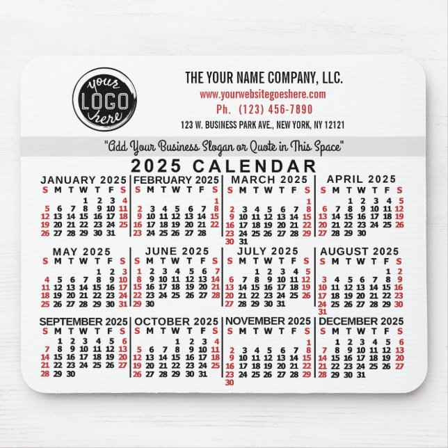 2025 Calendar Anpassningsbar Business Logotyp Namn Musmatta (Framsidan)