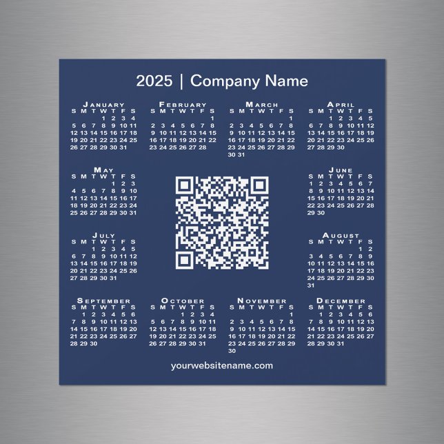 2025 Calendar Anpassningsbar Business QR Code Navy (2025 Calendar Custom Business QR Code Navy Magnet in situ)