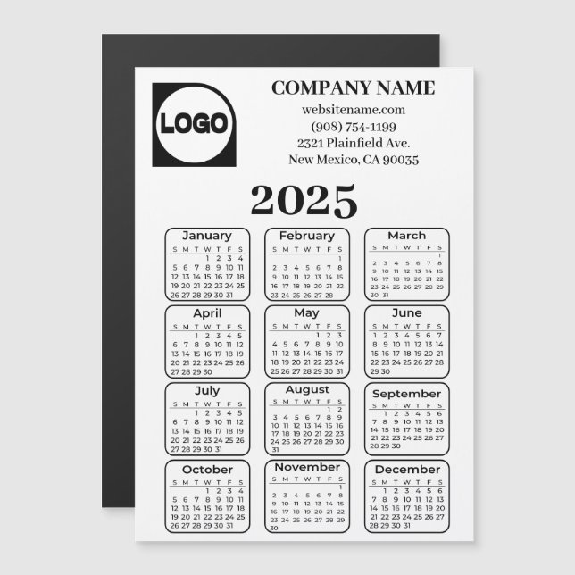 2025 Calendar Anpassningsbar Company Namn & Logoty (Fram/baksida)