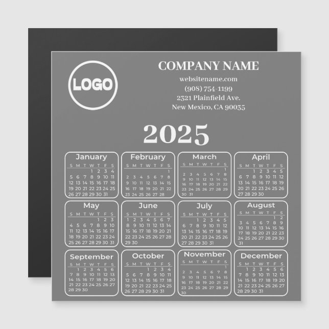 2025 Calendar Anpassningsbar Company Namn & Logoty (Fram/baksida)