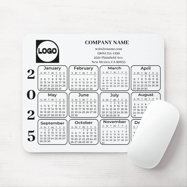 2025 Calendar Anpassningsbar Company Namn & Logoty Musmatta (Med mus)