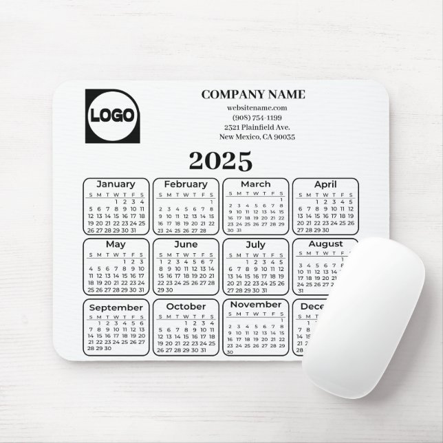 2025 Calendar Anpassningsbar Company Namn & Logoty Musmatta (Med mus)