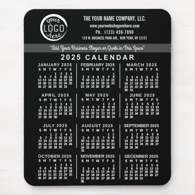 2025 Calendar Black Anpassningsbar Business Logoty Musmatta (Framsidan)