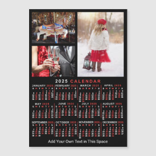 2025 Calendar Black Red Personlig Photo Magnet