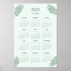 2025 Calendar Boho Blommigt Aesthetic Mint Grönt Poster