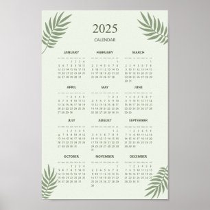 2025 Calendar Boho Blommigt Aesthetic Sage Grönt Poster