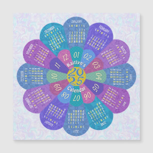 2025 Calendar Boho Lila Flower Anpassningsbar Magn