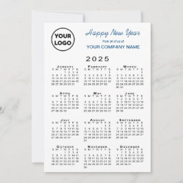 2025 Calendar Business Logotyp Blue White Gingham Julkort