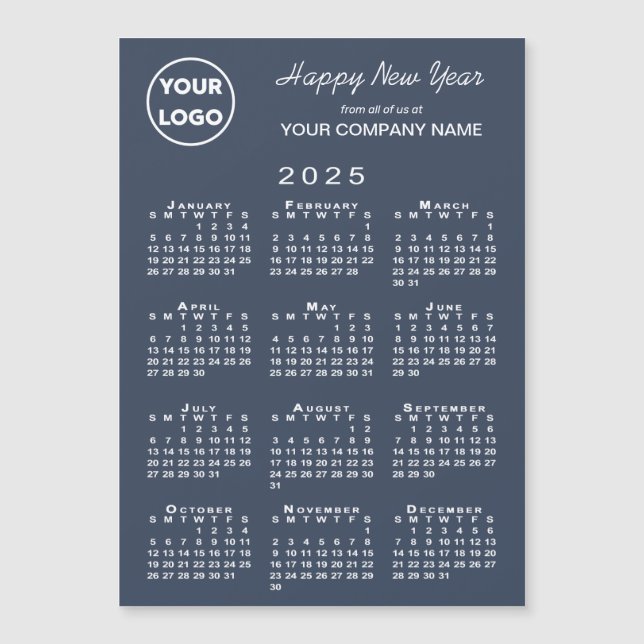 2025 Calendar Business Logotyp Navy Helgdag Magnet (Framsida)