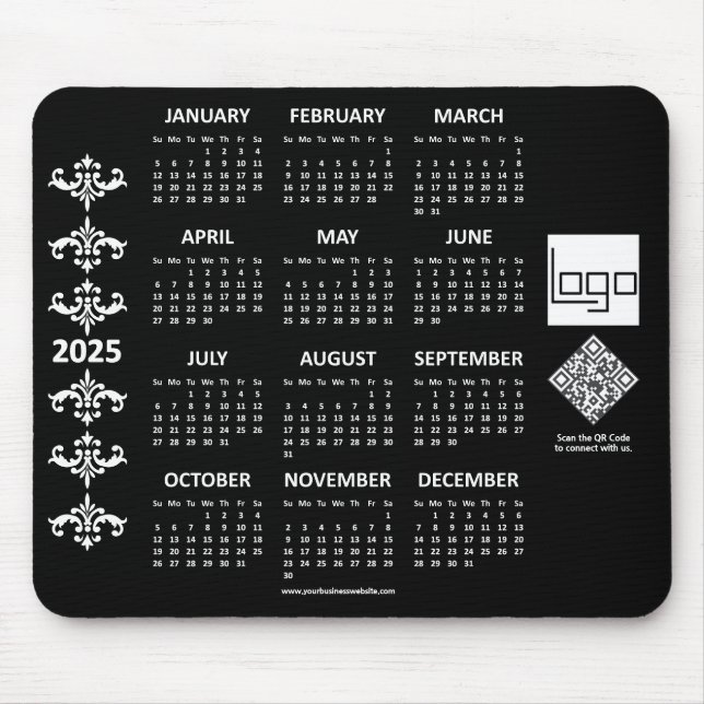 2025 Calendar Business Logotyp QR Code Black Baroq Musmatta (Framsidan)