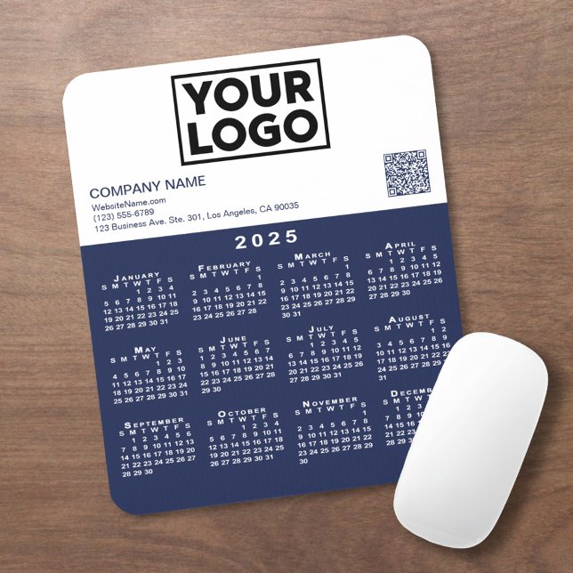 2025 Calendar Business Logotyp QR Code Navy White Musmatta (2025 Calendar Business Logo QR Code Navy White Mouse Pad in situ)