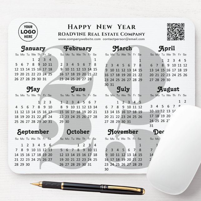 2025 Calendar Business Logotyp QR-kod Modern Black Musmatta (Skapare uppladdad)