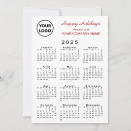 2025 Calendar Business Logotyp Red White Gingham Julkort