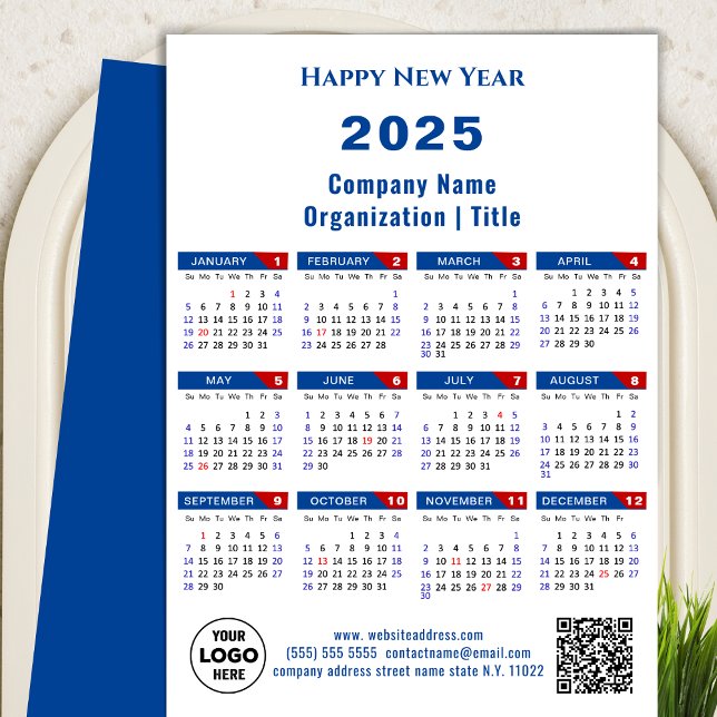 2025 Calendar Business Logotyp US Patriotic Blue R Julkort (Skapare uppladdad)