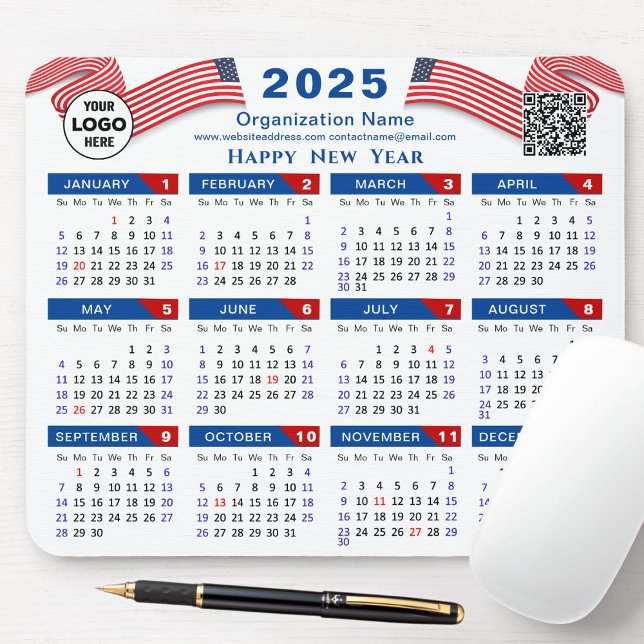 2025 Calendar Business Logotyp US Patriotic Blue R Musmatta (Skapare uppladdad)