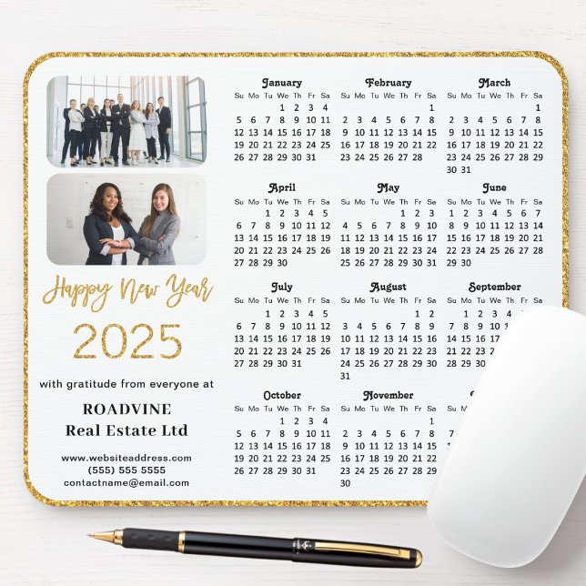 2025 Calendar Business Photo Elegant Guld Glitter Musmatta (Skapare uppladdad)