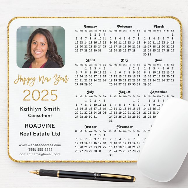 2025 Calendar Business Photo Elegant Guld Glitter Musmatta (Skapare uppladdad)