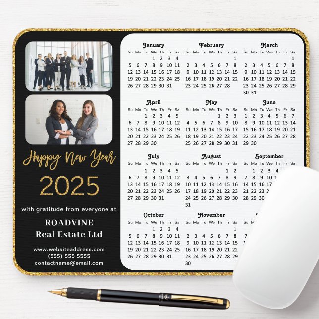 2025 Calendar Business Photo Elegant Guld Glitter Musmatta (Skapare uppladdad)