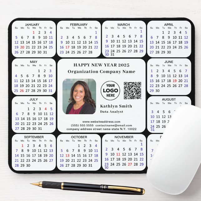 2025 Calendar Business Photo Logotyp QR Modern Bla Musmatta (Skapare uppladdad)