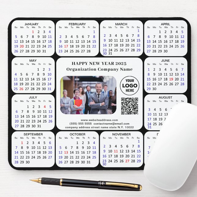2025 Calendar Business Photo Logotyp QR Modern Bla Musmatta (Skapare uppladdad)