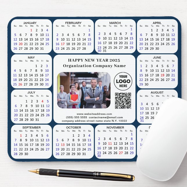 2025 Calendar Business Photo Logotyp QR Modern Blu Musmatta (Skapare uppladdad)