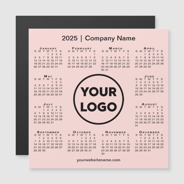 2025 Calendar Company Logotyp on Coral Rosa Magnet (Fram/baksida)