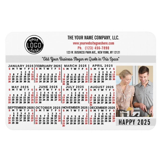 2025 Calendar Easy Anpassningsbar Business Logotyp Magnet (Horisontell)