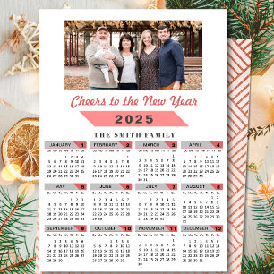 2025 Calendar Family Photo Rosa Glitter Minimalist Julkort