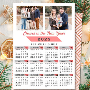 2025 Calendar Family Photo Rosa Glitter Minimalist Julkort
