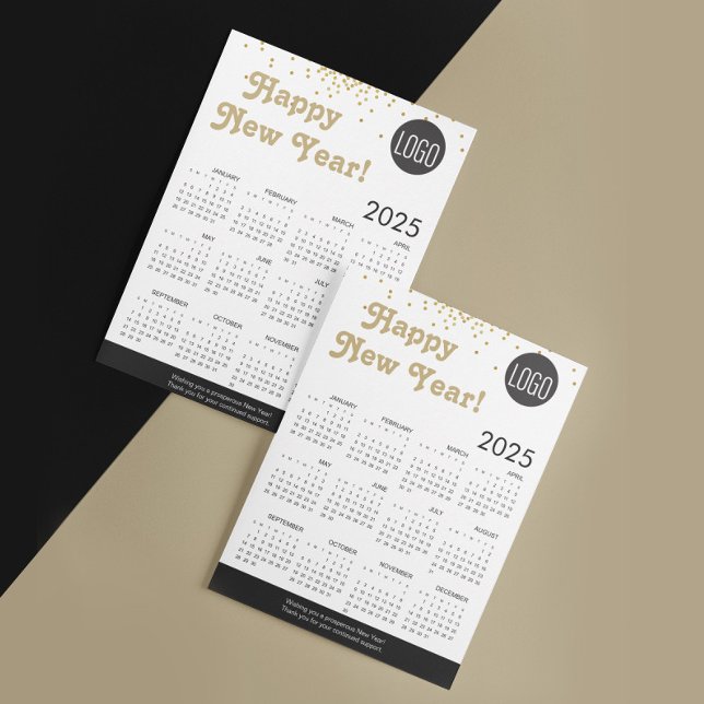2025 Calendar Gott nytt år Confetti Logotyp QR Cod (Modern retro trend 2025 calendar corporate logo card.)