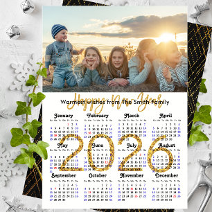 2025 Calendar Guld Glitter-skript - minimalistiskt Julkort