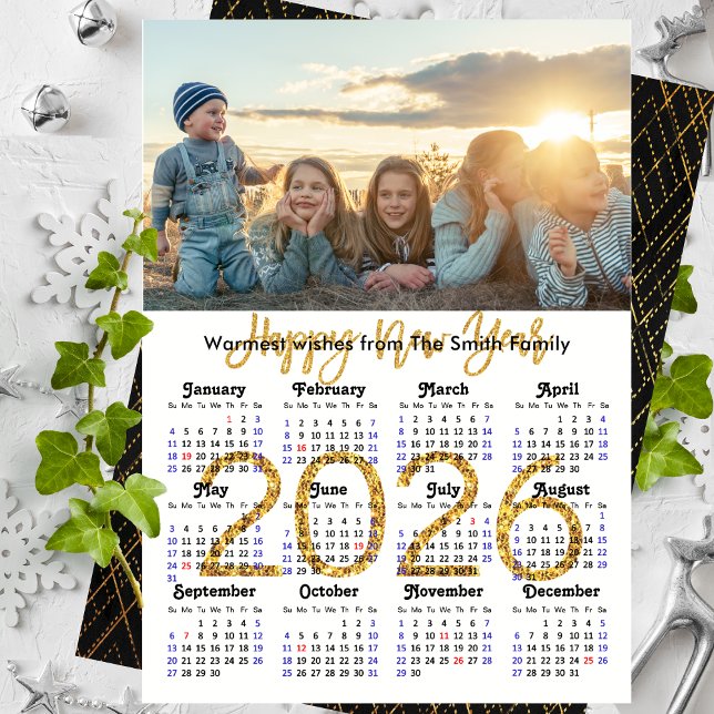 2025 Calendar Guld Glitter-skript - minimalistiskt Julkort (Skapare uppladdad)