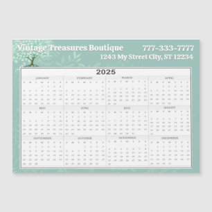 2025 Calendar Heart Löv Träd Blommigt Mint Grönt