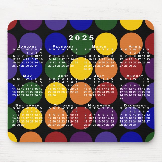 2025 Calendar HGBTQ Rainbow Polka dots on Black Musmatta (Framsidan)