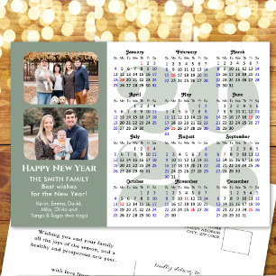 2025 Calendar Modern Black Family Photo Minimalist Helg Vykort