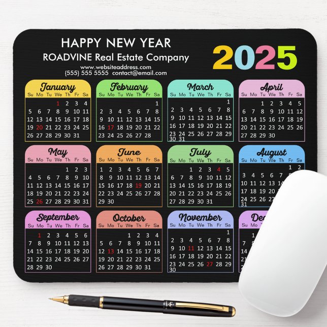 2025 Calendar Modern Black US Helgdagars Corporate Musmatta (Skapare uppladdad)