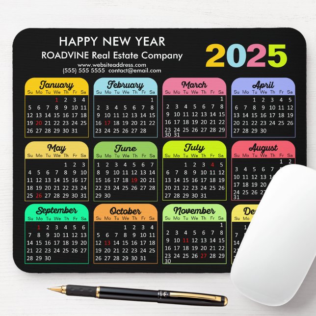 2025 Calendar Modern Black US Helgdagars Corporate Musmatta (Skapare uppladdad)