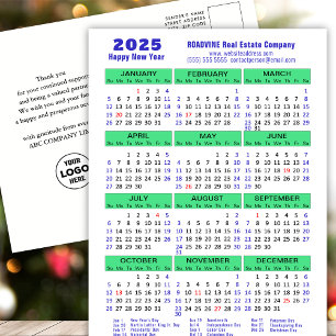 2025 Calendar Modern Blue Grönt Business Logotyp Helg Vykort