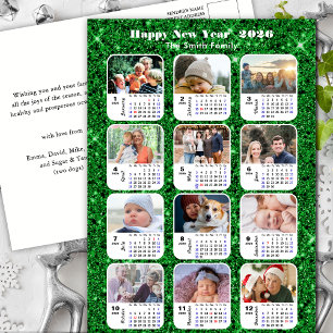 2025 Calendar Modern Family 12 Photo Grönt Glitter Helg Vykort
